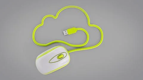 Cloud computing concept with cloud shaped mouse cord. 3D illustration Stockillustratie