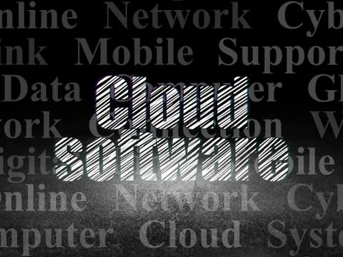 Cloud computing concept: Cloud Software in grunge dark room 스톡 일러스트