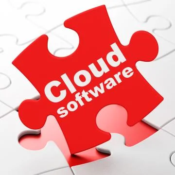 Cloud computing concept: Cloud Software on puzzle background Illustrazione stock