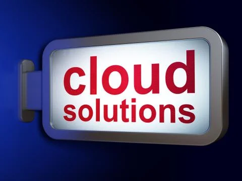 Cloud computing concept: Cloud Solutions on billboard background Illustrazione stock