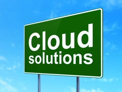 Cloud computing concept: Cloud Solutions on road sign background 스톡 일러스트