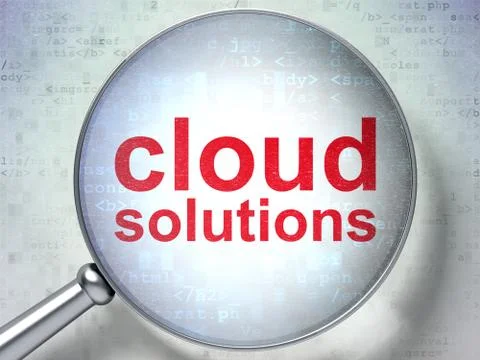 Cloud computing concept: Cloud Solutions with optical glass Stock Illustration