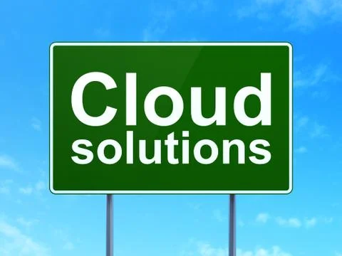 Cloud computing concept: Cloud Solutions on road sign background Illustrazione stock