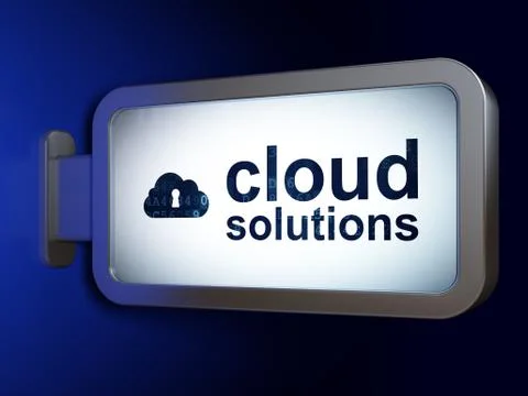 Cloud computing concept: Cloud Solutions and Cloud With Keyhole on billboard 스톡 일러스트