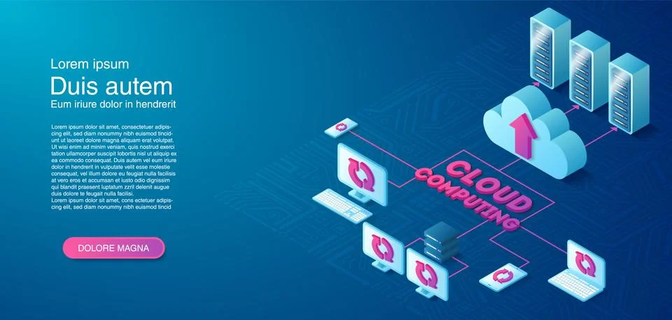 Cloud computing concept. Cloud storage server isometric vector illustration. Stock Illustration