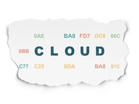 Cloud computing concept: Cloud on Torn Paper background 스톡 일러스트