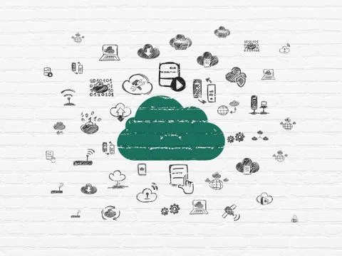 Cloud computing concept: Cloud on wall background 스톡 일러스트