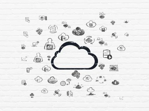 Cloud computing concept: Cloud on wall background Stock Illustration
