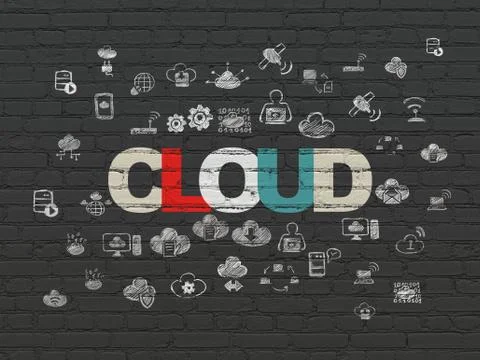 Cloud computing concept: Cloud on wall background Stock Illustration