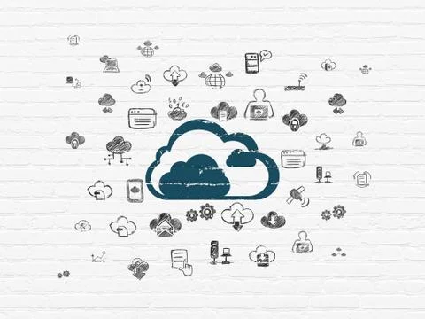 Cloud computing concept: Cloud on wall background Ilustração Stock