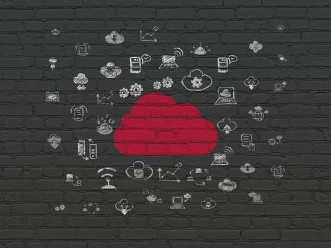 Cloud computing concept: Cloud on wall background Illustrazione stock