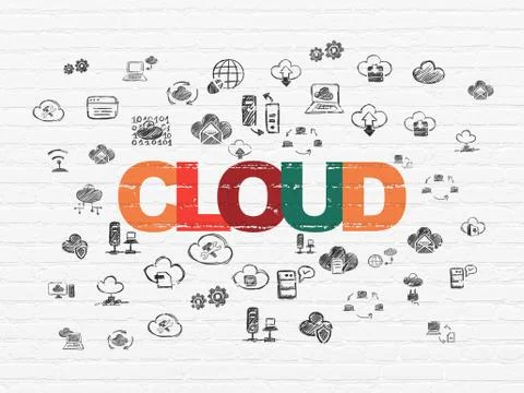 Cloud computing concept: Cloud on wall background Illustrazione stock
