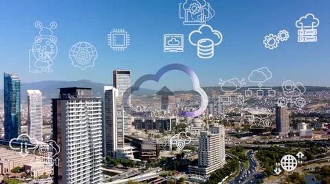 Cloud computing concept. Communication network. Stock Photos