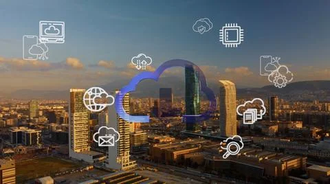 Cloud computing concept. Communication network. Stock Photos