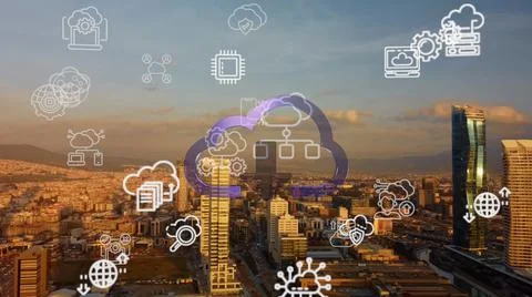 Cloud computing concept. Communication network. Stock Photos