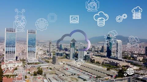 Cloud computing concept. Communication network. Stock Photos