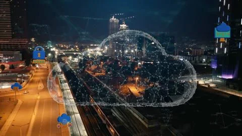 Cloud computing concept. Communication network. Stock Photos