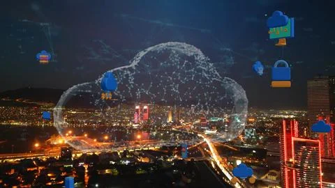 Cloud computing concept. Communication network. Stock Photos