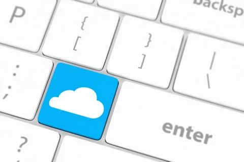 Cloud computing concept on computer keyboard with white keys. Stock Illustration