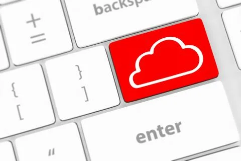 Cloud computing concept on computer keyboard with white keys. イラスト素材