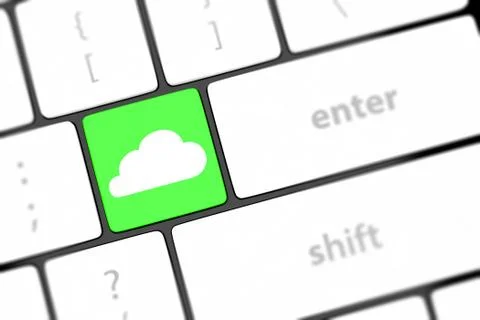 Cloud computing concept on computer keyboard with white keys. Stock Illustration