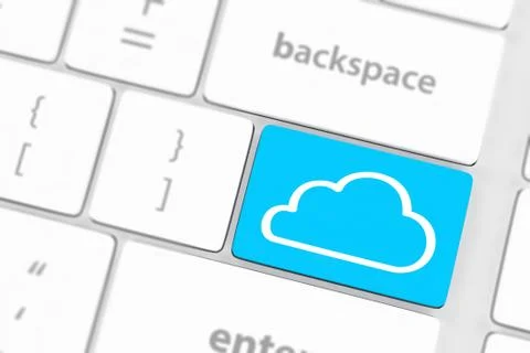 Cloud computing concept on computer keyboard with white keys. Stock Illustration