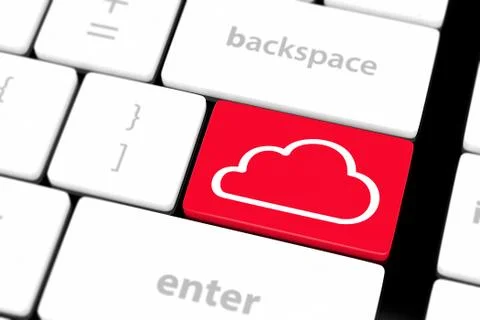 Cloud computing concept on computer keyboard with white keys. Stock Illustration