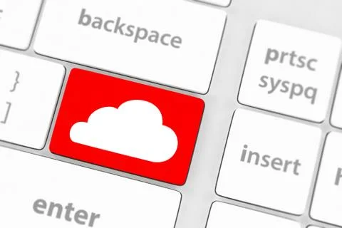 Cloud computing concept on computer keyboard with white keys. Stock Illustration