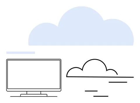 Cloud computing concept with computer monitor and abstract shapes 스톡 일러스트