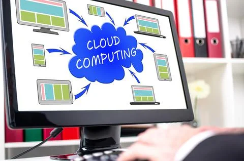 Cloud computing concept on a computer screen Stock Photos