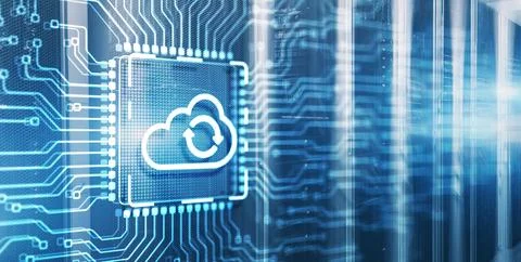 Cloud computing concept. Connect to cloud. 3d Electronic Circuit Board Chip Stock Photos