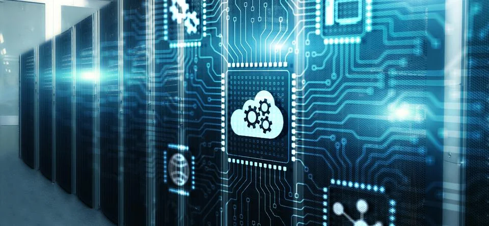 Cloud computing concept. Connect to cloud. 3d Electronic Circuit Board Chip Stock Photos