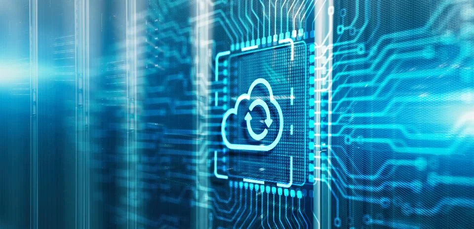 Cloud computing concept. Connect to cloud. 3d Electronic Circuit Board Chip Stock Photos