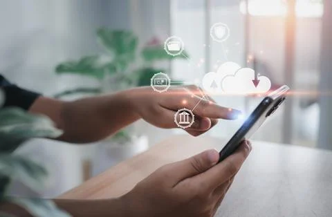 Cloud computing concept, connect communication equipment  information and t.. Foto stock