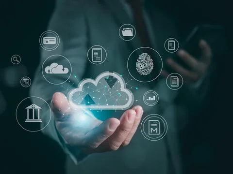 Cloud computing concept, connect communication equipment  information and t.. 스톡 사진
