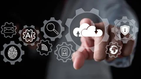 Cloud computing concept, connect communication equipment  information and t.. 스톡 사진