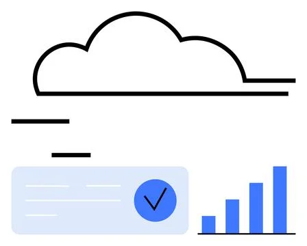 Cloud Computing Concept with Data Analysis and Verification Checkmark on Pr.. Stock Illustration