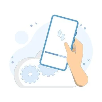 Cloud computing concept, data transfer, software update and mobile device setup. Stock Illustration