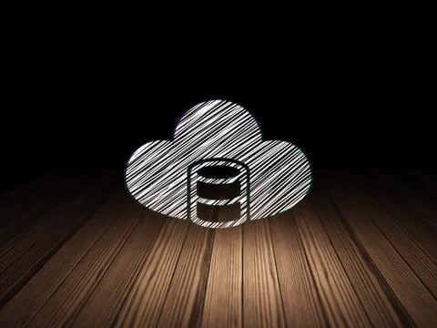 Cloud computing concept: Database With Cloud in grunge dark room Stock Illustration