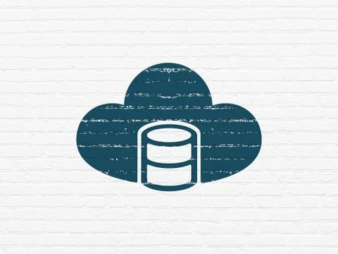 Cloud computing concept: Database With Cloud on wall background Illustrazione stock