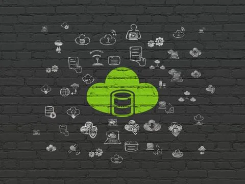 Cloud computing concept: Database With Cloud on wall background Stock Illustration