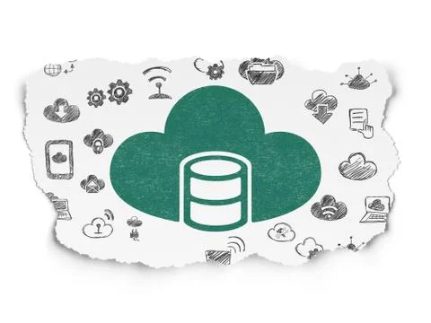 Cloud computing concept: Database With Cloud on Torn Paper background Stockillustratie
