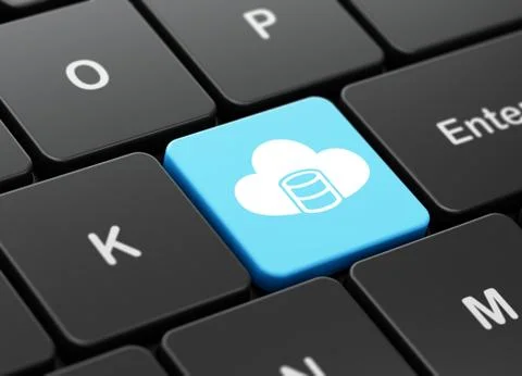 Cloud computing concept: Database With Cloud on computer keyboard background Stock Illustration