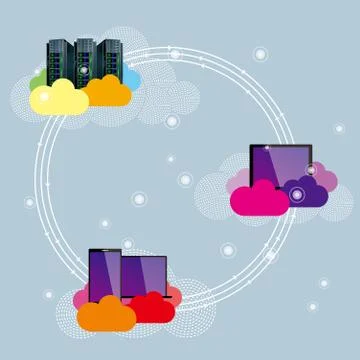 Cloud computing concept design. The background is blue. イラスト素材