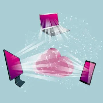 Cloud computing concept design. The background is blue. イラスト素材