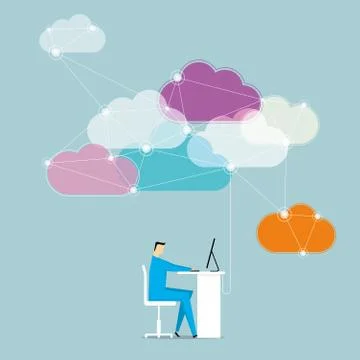 Cloud computing concept design. A businessman is working. Stock Illustration