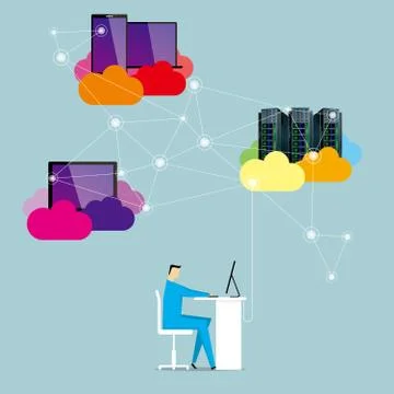 Cloud computing concept design. A businessman is working. イラスト素材