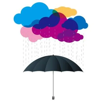 Cloud computing concept design. Clouds and umbrellas. Stock Illustration