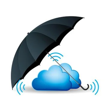 Cloud computing concept design. A combination of umbrellas and clouds. 库存插图