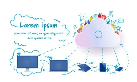 Cloud computing concept design diversity devices connected synchronization Stock Illustration